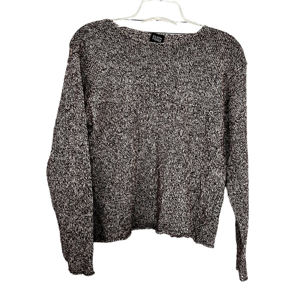 Eileen Fisher brown ecru linen blend marled sweater Small